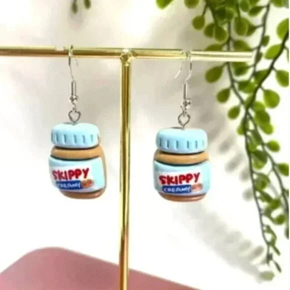 ❤️ FREE Peanut Butter Chic Pop Art Artsy Cartoon Jiffy Charm Drop Hip Earrings - Picture 2 of 4